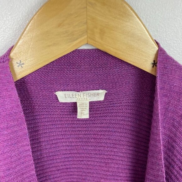 EILEEN Fisher Linen Purple Knit Cardigan Sweater Size Small Petite Open Front S‎ - Picture 2 of 12